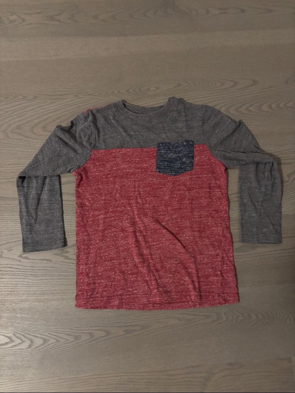 Joe Fresh Red and Gray Long Sleeve Colorblock Tee with Pocket